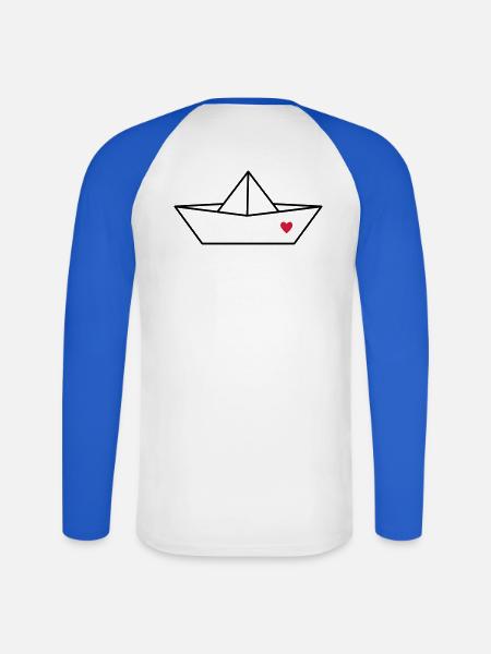 Boot Papier Schiff Herz I Hafen Liebe Geschenk - Unisex Baseballshirt langarm - Weiß/Royalblau