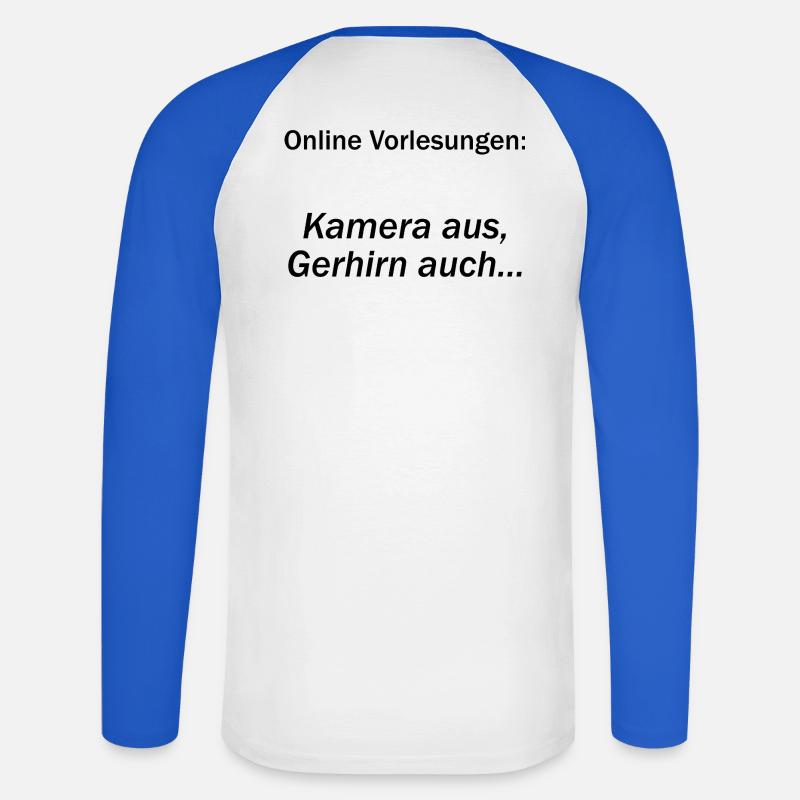 Unispruch "Online Vorlesungen" Geschenk, Studenten - Unisex Baseballshirt langarm - Weiß/Royalblau