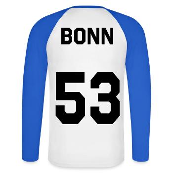 Bonn 53 - T-shirt baseball manches longues Homme - blanc/bleu royal - Dos - Nik (191cm)