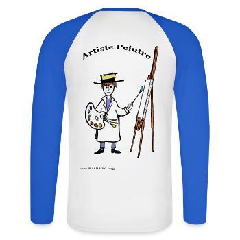 ARTISTE PEINTRE CREATION Louis RUNEMBERG © Adagp - T-shirt baseball manches longues Homme - blanc/bleu royal - Dos - Nik (191cm)