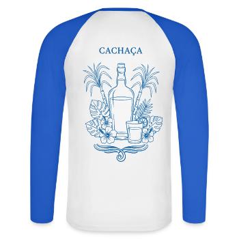 Cachaça Tropik Bottle Illustration - Unisex Long Sleeve Baseball T-Shirt - white/royal blue - Back - Nik (191cm)