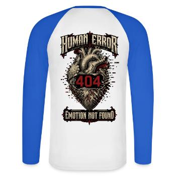 Erreur humaine – Émotion non trouvée - T-shirt baseball manches longues Homme - blanc/bleu royal - Dos - Nik (191cm)