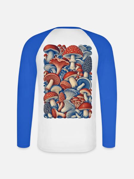 Waldboden-Panelpilz - Unisex Baseballshirt langarm - Weiß/Royalblau
