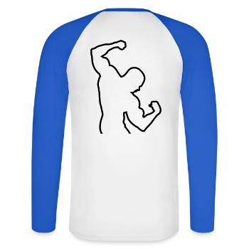 bodybuilding - T-shirt baseball manches longues Homme - blanc/bleu royal - Dos - Nik (191cm)