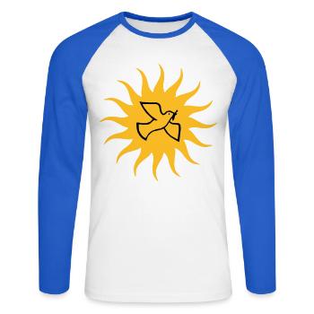 Friedenstaube Sonne - Unisex Baseballshirt langarm - Weiß/Royalblau - Vorne - Nik (191cm)