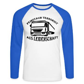 Terroriste de poussière fine par passion - T-shirt baseball manches longues Homme - blanc/bleu royal - Devant - Nik (191cm)