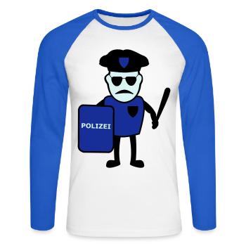Policeman avec matraque - T-shirt baseball manches longues Homme - blanc/bleu royal - Devant - Nik (191cm)
