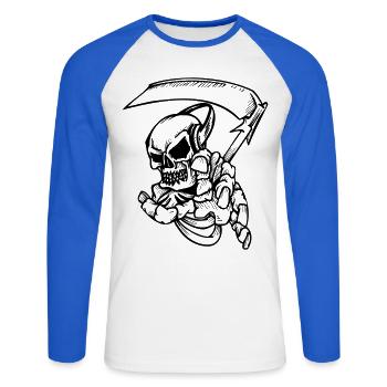 Skelett mit Sense - Unisex Long Sleeve Baseball T-Shirt - white/royal blue - Front - Nik (191cm)