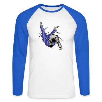Judo - T-shirt baseball manches longues Homme - blanc/bleu royal - Devant - Nik (191cm)