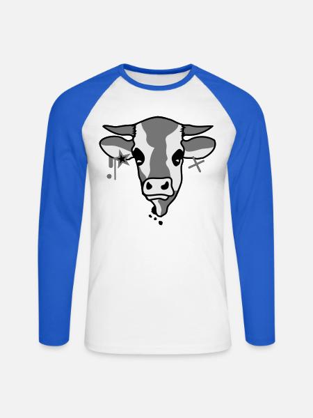 Kuh - Unisex Baseballshirt langarm - Weiß/Royalblau