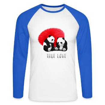 panda amour amusement amour pour toujours couple ours chine zoo ki - T-shirt baseball manches longues Homme - blanc/bleu royal - Devant - Nik (191cm)