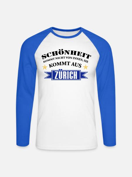 Beauté de Zurich - T-shirt baseball manches longues Homme - blanc/bleu royal