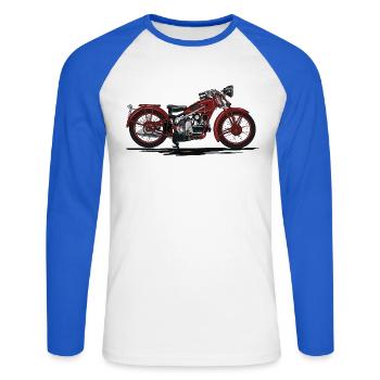 Retro Motorrad - Unisex Baseballshirt langarm - Weiß/Royalblau - Vorne - Nik (191cm)