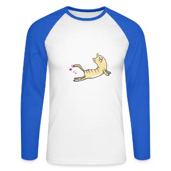 yoga exhale chat cat poop namaste humor funny LOL - T-shirt baseball manches longues Homme - blanc/bleu royal - Devant - Nik (191cm)