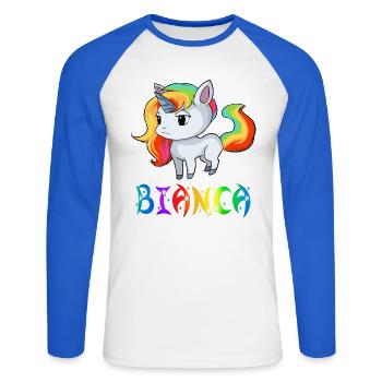 Einhorn Bianca - Unisex Baseballshirt langarm - Weiß/Royalblau - Vorne - Nik (191cm)