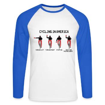 cycling in america - Unisex Long Sleeve Baseball T-Shirt - white/royal blue - Front - Nik (191cm)
