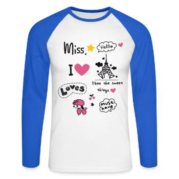 badges paris pink girl love scribble miss cute LOL - Unisex Long Sleeve Baseball T-Shirt - white/royal blue - Front - Nik (191cm)