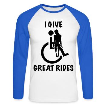 Rollstuhlfahrer bieten großartige Fahrten # - Unisex Baseballshirt langarm - Weiß/Royalblau - Vorne - Nik (191cm)