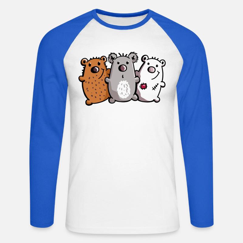 Bären Trio - Bärchen - Koala - Eisbär - Braunbär - Unisex Baseballshirt langarm - Weiß/Royalblau