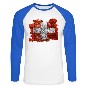 Switzerland vintage flag - Unisex Long Sleeve Baseball T-Shirt - white/royal blue - Front - Nik (191cm)