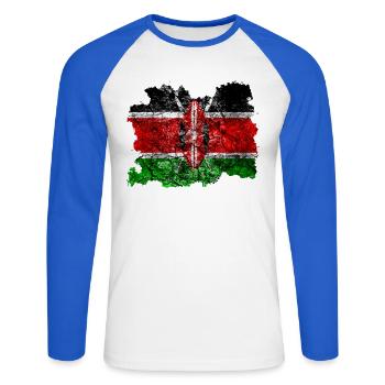 Kenya Drapeau Vintage - T-shirt baseball manches longues Homme - blanc/bleu royal - Devant - Nik (191cm)