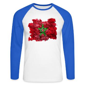 Marokko Vintage Flagge - Unisex Baseballshirt langarm - Weiß/Royalblau - Vorne - Nik (191cm)