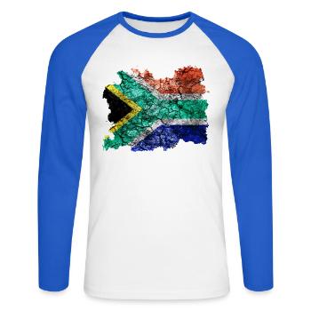 Afrique du Sud Drapeau Vintage - T-shirt baseball manches longues Homme - blanc/bleu royal - Devant - Nik (191cm)