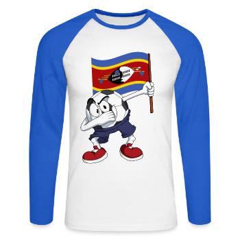 Swasiland Dabbing Fussball - Unisex Baseballshirt langarm - Weiß/Royalblau - Vorne - Nik (191cm)
