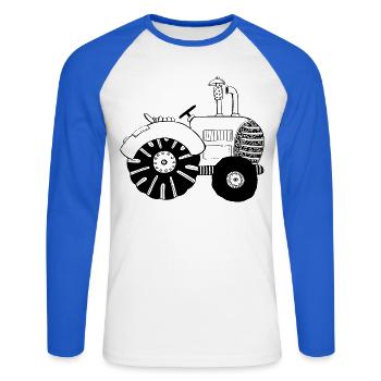 Schicker Traktor - Traktoren - Trecker - Bulldog - Unisex Baseballshirt langarm - Weiß/Royalblau - Vorne - Nik (191cm)