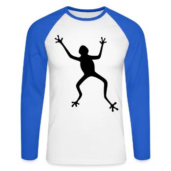 Frosch Silhouette: Tropisch, Regenwald - Unisex Baseballshirt langarm - Weiß/Royalblau - Vorne - Nik (191cm)