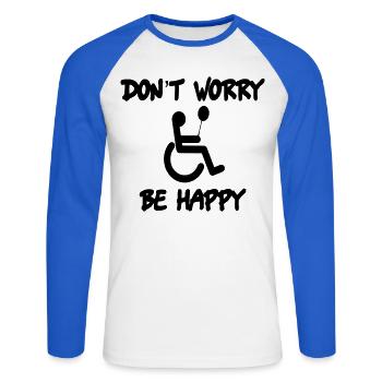 Don't worry, be happy in wheelchair # - Unisex Long Sleeve Baseball T-Shirt - white/royal blue - Front - Nik (191cm)