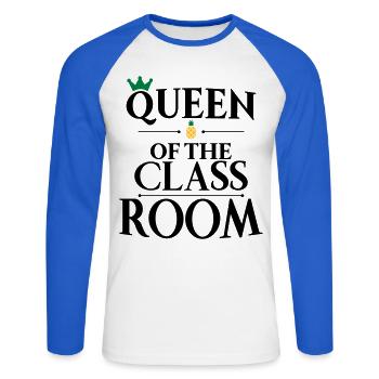 école - T-shirt baseball manches longues Homme - blanc/bleu royal - Devant - Nik (191cm)