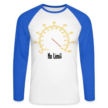 Tacho | No Limit - Unisex Baseballshirt langarm - Weiß/Royalblau - Vorne - Nik (191cm)