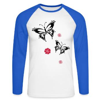 Butterflies Flowers Flowers Insects Summer - Unisex Long Sleeve Baseball T-Shirt - white/royal blue - Front - Nik (191cm)
