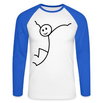 Strichmännchen - Unisex Baseballshirt langarm - Weiß/Royalblau - Vorne - Nik (191cm)