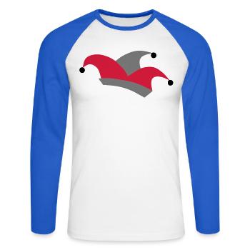 fou bouchon - T-shirt baseball manches longues Homme - blanc/bleu royal - Devant - Nik (191cm)