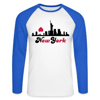 new york - Unisex Baseballshirt langarm - Weiß/Royalblau - Vorne - Nik (191cm)