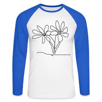 Blumen Abstrakter Geometrie Druckdesign - Unisex Baseballshirt langarm - Weiß/Royalblau - Vorne - Nik (191cm)