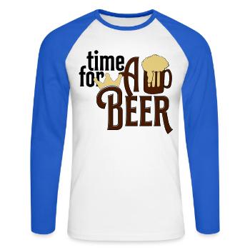 beer - Unisex Long Sleeve Baseball T-Shirt - white/royal blue - Front - Nik (191cm)