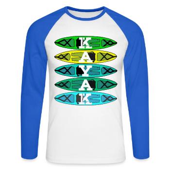 Cadeau de canoë en pagaie de kayak - T-shirt baseball manches longues Homme - blanc/bleu royal - Devant - Nik (191cm)