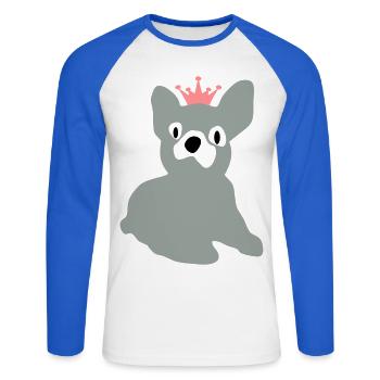 chien - T-shirt baseball manches longues Homme - blanc/bleu royal - Devant - Nik (191cm)