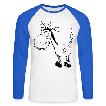 Petit âne drôle - ânes - T-shirt baseball manches longues Homme - blanc/bleu royal - Devant - Nik (191cm)