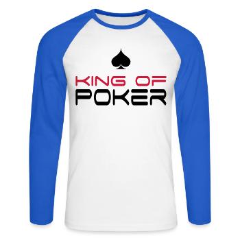 poker - T-shirt baseball manches longues Homme - blanc/bleu royal - Devant - Nik (191cm)