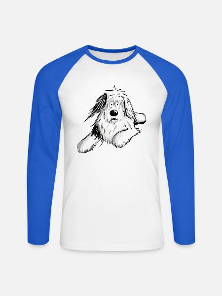 Felliger Bobtail I Beraded Collie Hund I Geschenk - Unisex Baseballshirt langarm - Weiß/Royalblau