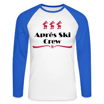 apres ski - Unisex Long Sleeve Baseball T-Shirt - white/royal blue - Front - Nik (191cm)