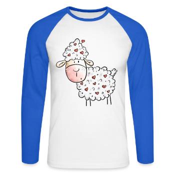 Schaf Mit Herz I Tiermotiv Comic - Unisex Baseballshirt langarm - Weiß/Royalblau - Vorne - Nik (191cm)