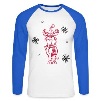 Wapiti, rennes avec des flocons - T-shirt baseball manches longues Homme - blanc/bleu royal - Devant - Nik (191cm)