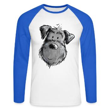 Kleiner Schnauzer Hunde I Cartoon Hundemotiv I Fun - Unisex Baseballshirt langarm - Weiß/Royalblau - Vorne - Nik (191cm)