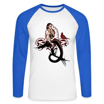 Magnifique sirène noire assise dans un arbre - T-shirt baseball manches longues Homme - blanc/bleu royal - Devant - Nik (191cm)