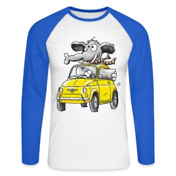 Elefantenrollschuh - Auto - Unisex Baseballshirt langarm - Weiß/Royalblau - Vorne - Nik (191cm)